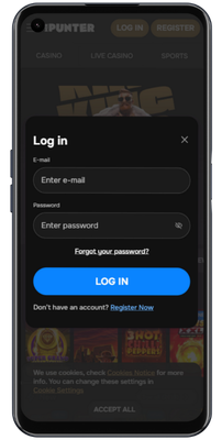MrPunter login form with email and password fields for Australian players