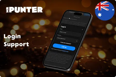 MrPunter login help screen on mobile device for Australian players